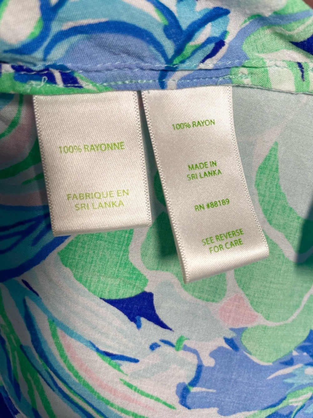 Lilly Pulitzer Willa Top XS Blue Pink Floral Flounce Sleeve Blouse - Picture 6 of 7